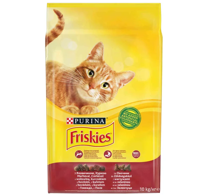 Сухой корм Purina Friskies для кошек, с говядиной, курицей и овощами, 10 кг