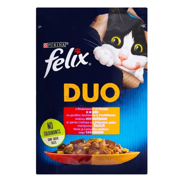Влажный корм Purina Felix Fantastic Duo для кошек, с говядиной и птицей, 85 г