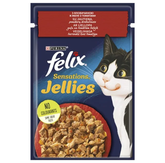 Влажный корм Purina Felix Sensations для кошек, с говядиной и томатами, 85 г