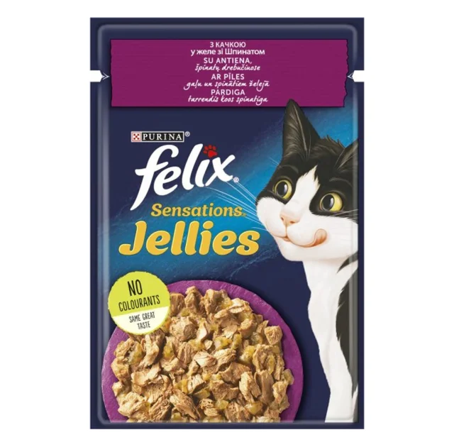 Влажный корм Purina Felix Sensations для кошек, с уткой и шпинатом, 85 г
