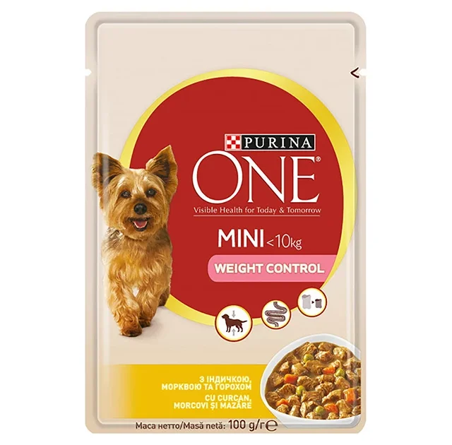 Влажный корм Purina One Mini Weight Control для контроля веса у собак мелких пород, с индейкой, 100 г
