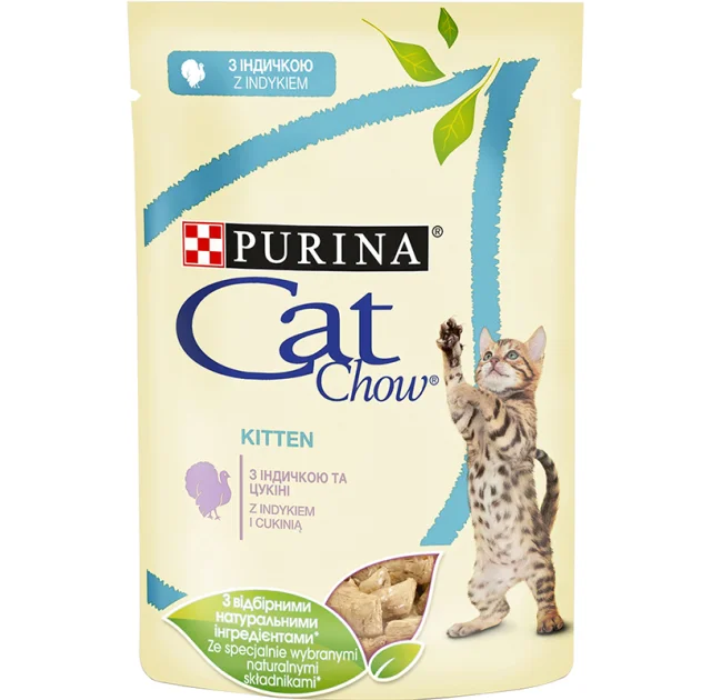 Влажный корм Purina Cat Chow Kitten для котят, с индейкой и цуккини, 85 г