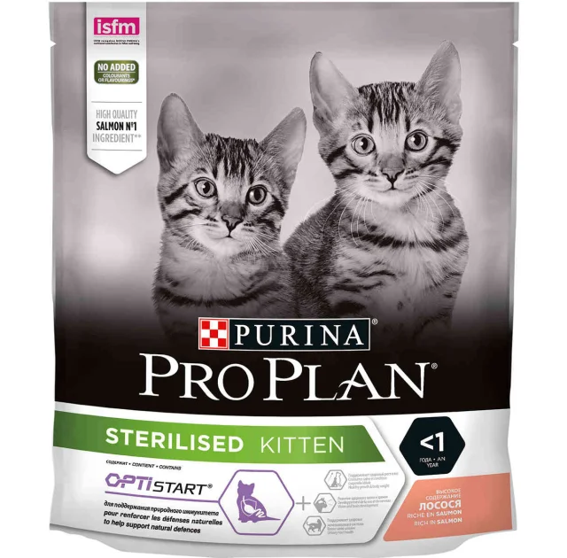 Сухой корм Purina Pro Plan Sterilised Kitten для стерилизованных котят, с лососем, 400 г