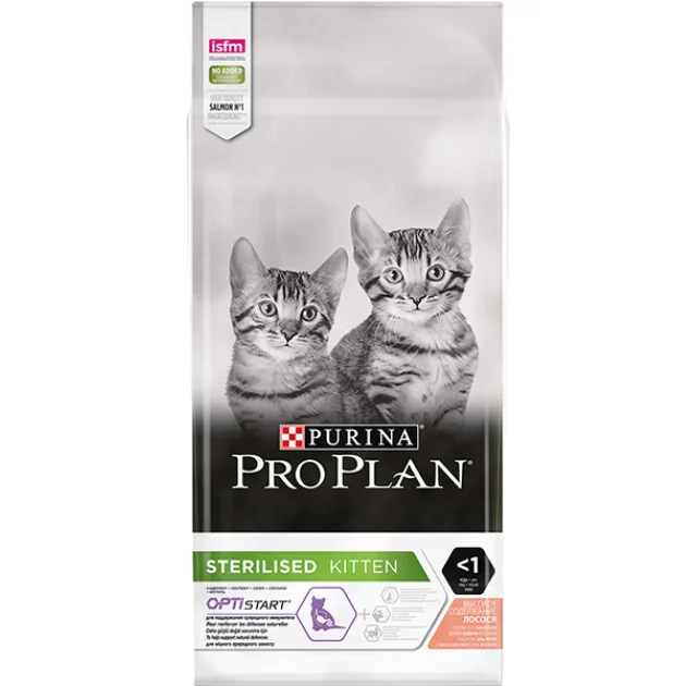 Сухой корм Purina Pro Plan Sterilised Kitten для стерилизованных котят, с лососем, 10 кг
