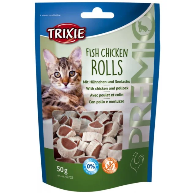 Лакомство Trixie для кошек, рулеты с курицей и минтаем, 50 г