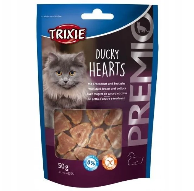 Лакомство Trixie для кошек, сердечки с утиной грудкой и минтаем, 50 г