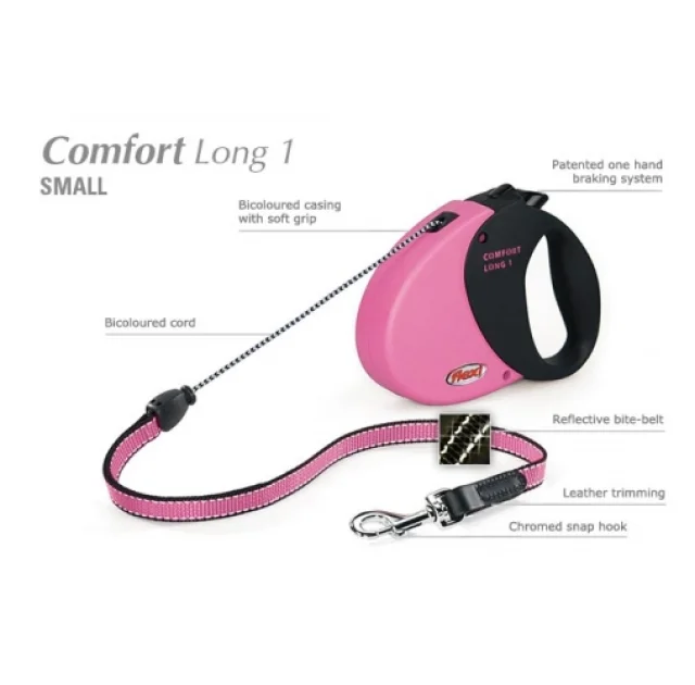 Поводок-рулетка Flexi - Comfort Long № 1, розовый, до 12 кг, 7 м