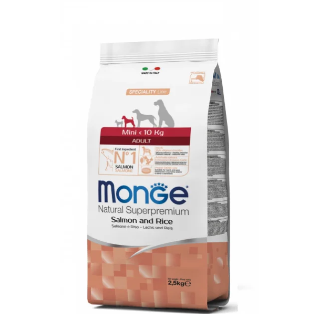 Сухой корм MONGE DOG Mini Adult для собак мелких пород, с лососем и рисом, 7.5 кг