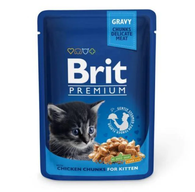 Влажный корм Brit Premium Cat pouch, для котят, с курицей, 100г