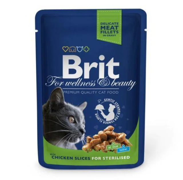 Влажный корм Brit Premium Cat pouch, для стерилизованных кошек, с курицей, 100 г