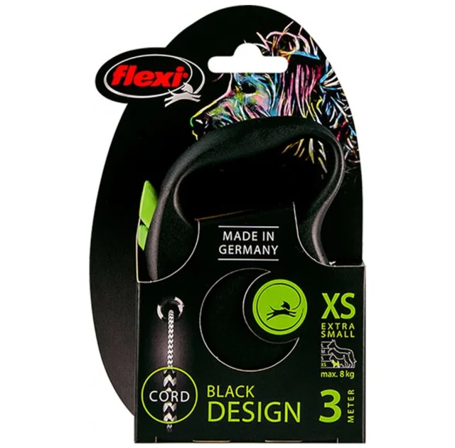 Повідець-рулетка Flexi Black Design XS для собак до 8 кг, 3 м, трос, зелена