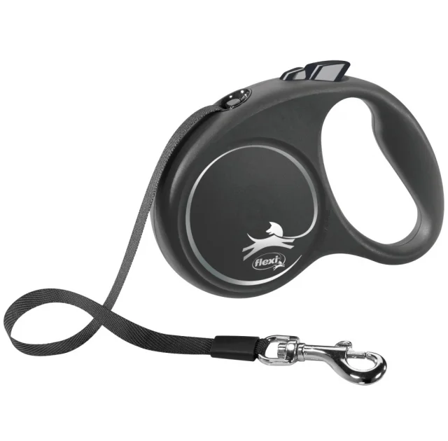 Повідець-рулетка Flexi Black Design M для собак до 25 кг, 5 м, стрічка, чорна