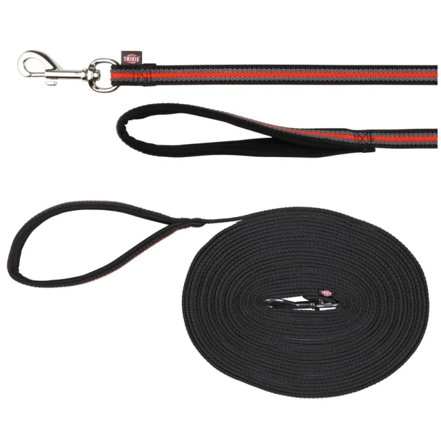 Поводок Trixie Fusion, для собак, 10 м, 17 мм, черный/оранжевый