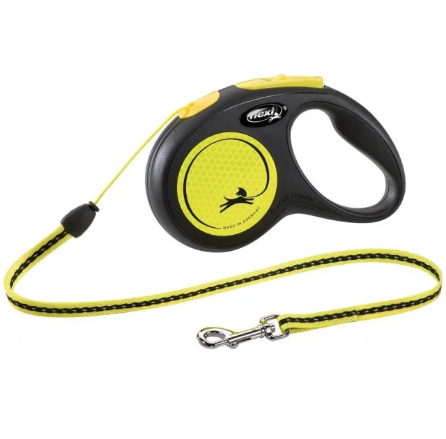 Поводок-рулетка Flexi New NEON S для собак до 12 кг, 5 м, трос, черный/неоновый желтый