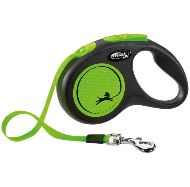 Повідець-рулетка Flexi New NEON S для собак до 15 кг, 5 м, стрічка, зелений/неон