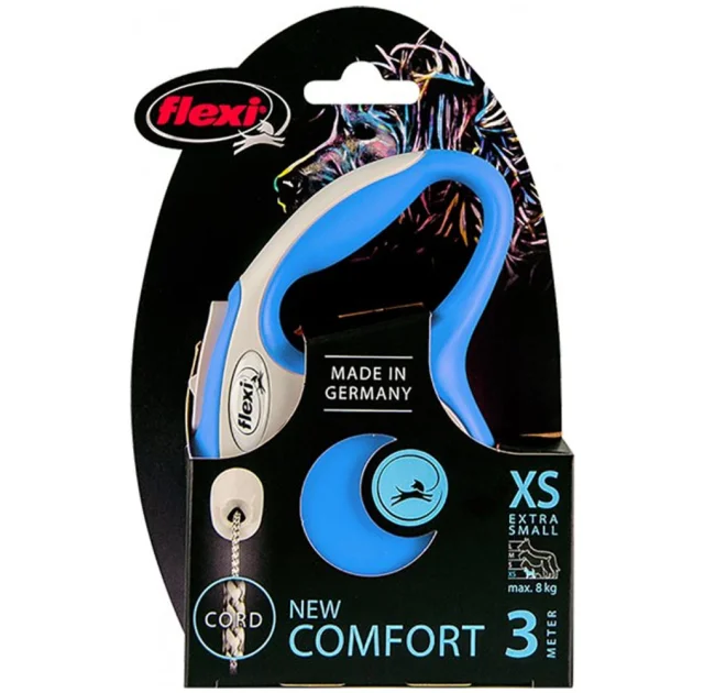 Повідець-рулетка Flexi New Comfort XS для собак до 8 кг, 3 м, трос, синій