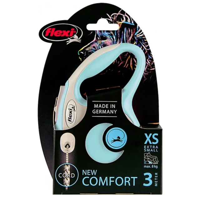 Повідець-рулетка Flexi New Comfort XS для собак до 8 кг, 3 м, трос, блакитний