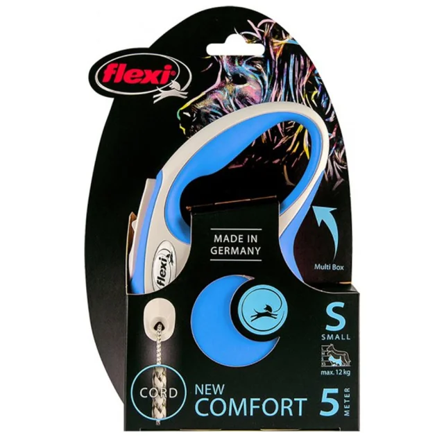 Повідець-рулетка Flexi New Comfort S для собак до 12 кг, 5 м, трос, синій