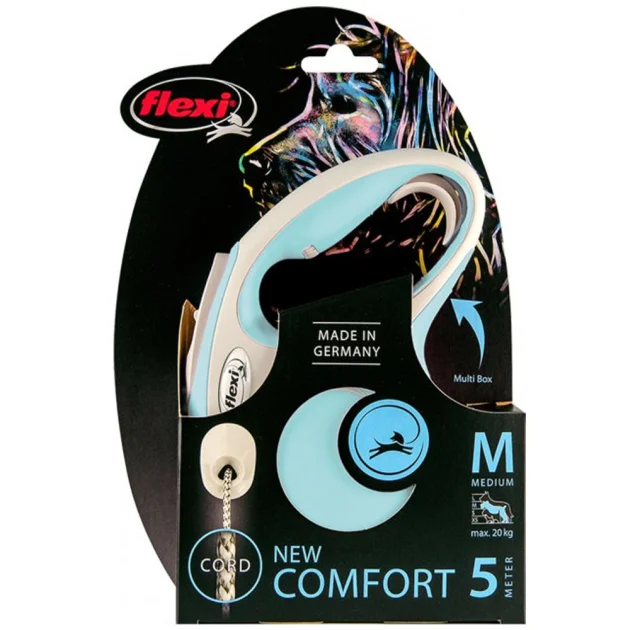 Повідець-рулетка Flexi New Comfort M для собак до 20 кг, 5 м, трос, блакитний