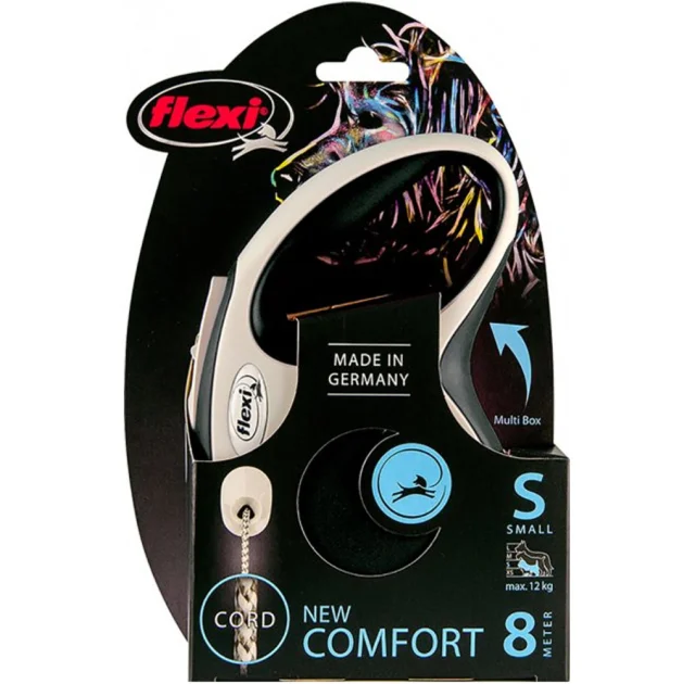 Повідець-рулетка Flexi New Comfort S для собак до 12 кг, 8 м, трос, чорний