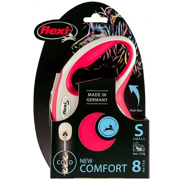 Повідець-рулетка Flexi New Comfort S для собак до 12 кг, 8 м, трос, червоний