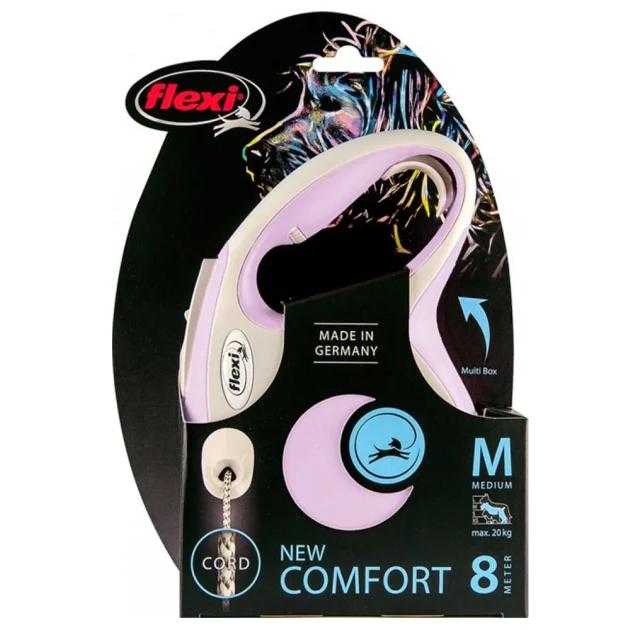 Поводок-рулетка Flexi New Comfort S для собак до 12 кг, 8 м, трос, розовый