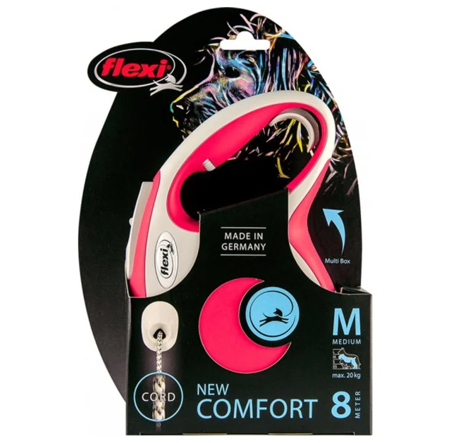 Поводок-рулетка Flexi New Comfort М для собак до 20 кг, 8 м, трос, красный