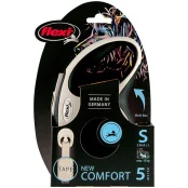Поводок-рулетка Flexi New Comfort S для собак до 15 кг, 5 м, лента, чёрный