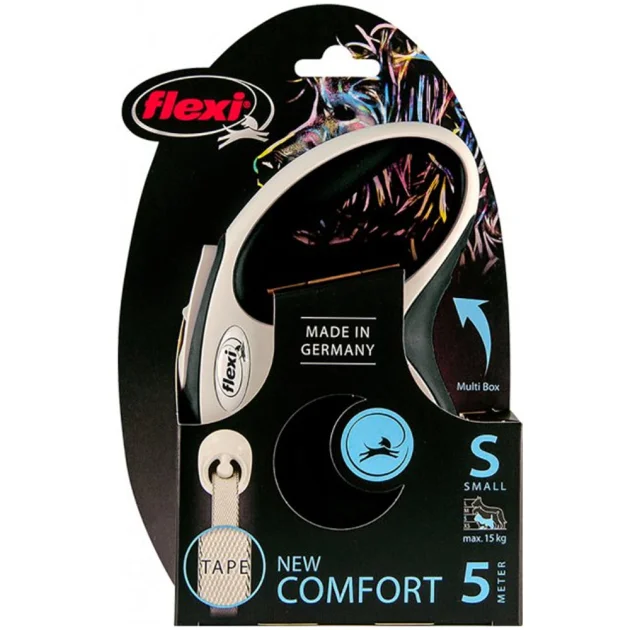 Повідець-рулетка Flexi New Comfort S для собак до 15 кг, 5 м, стрічка, чорний