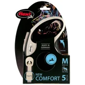 Поводок-рулетка Flexi New Comfort M для собак до 25 кг, 5 м, лента, чёрный