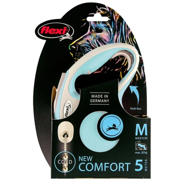 Повідець-рулетка Flexi New Comfort М для собак до 25 кг, 5 м, стрічка, блакитний