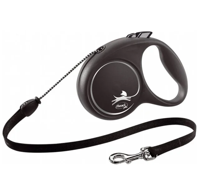 Повідець-рулетка Flexi Black Design M для собак до 20 кг, 5 м, трос, чорна