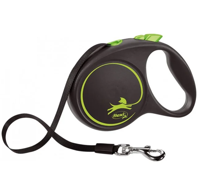 Поводок-рулетка Flexi Black Design L для собак до 50 кг, 5 м, лента, зеленая
