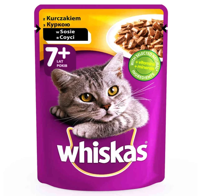 Влажный корм Whiskas для котов от 7 лет, с курицей в соусе, 100 г