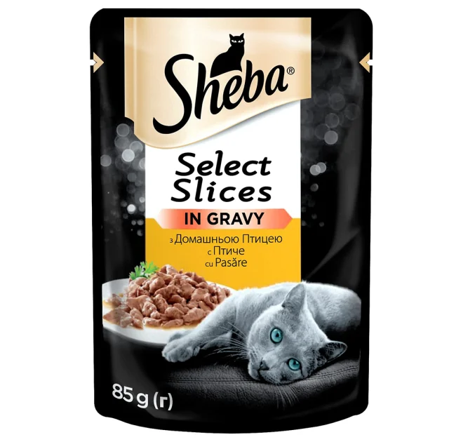 Вологий корм Sheba Selection in Sauce для котів, з домашньою птицею в соусі, 85 г