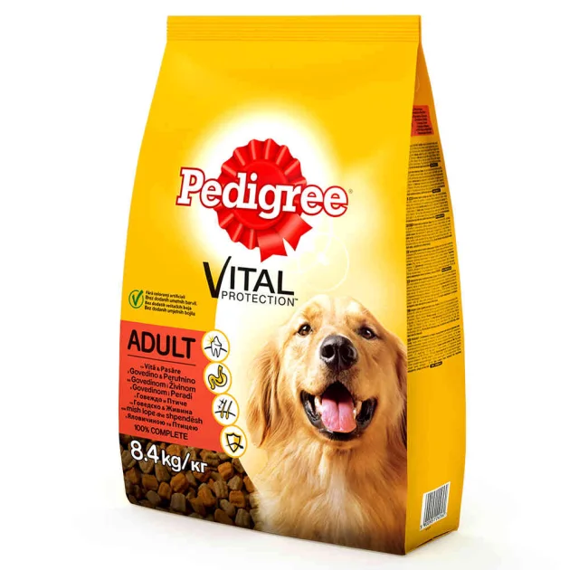 Сухой корм Pedigree для взрослых собак, с говядиной и птицей, 8.4 кг