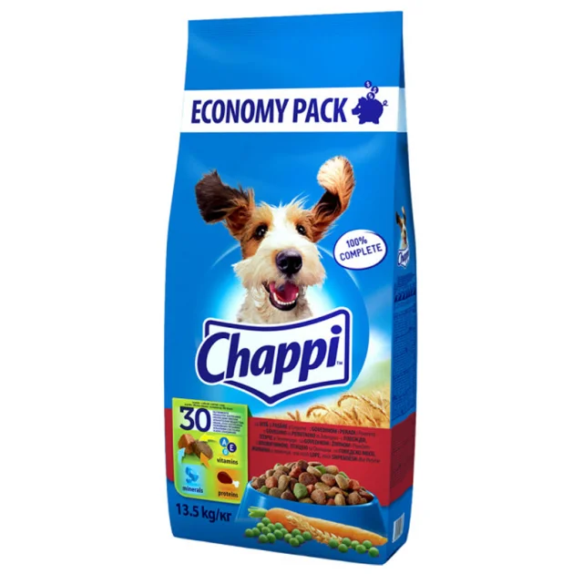 Сухой корм Chappi для взрослых собак, с говядиной, птицей и овощами, 13.5 кг