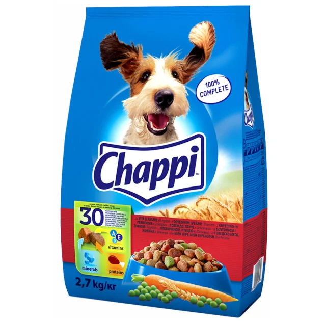 Сухой корм Chappi для взрослых собак, с говядиной, птицей и овощами, 2.7 кг