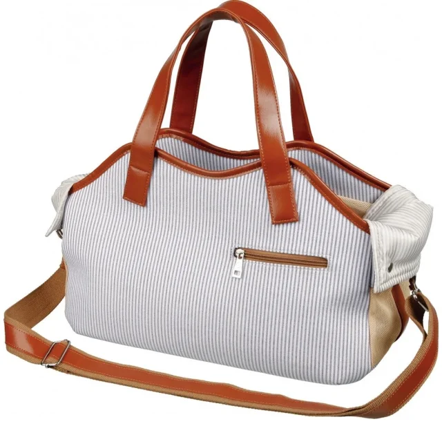 Сумка-переноска Trixie Amber для кошек и собак до 5 кг, сине-белая с коричневым, 20×27×42 см