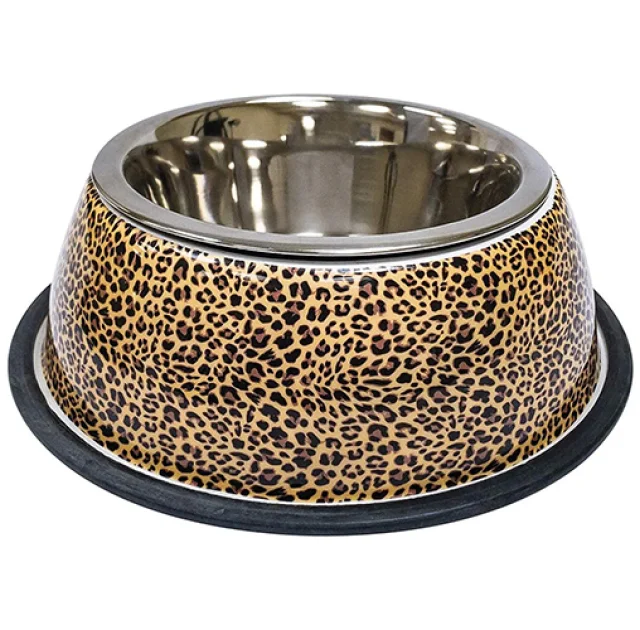 Миска Croci Animalier Leopard для собак, нержавіюча з гумовим підставою, 370 мл, 20 см