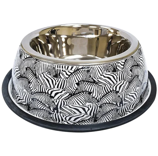 Миска Croci Animalier Zebra для собак, нержавіюча з гумовою підставкою, 370 мл, 20 см