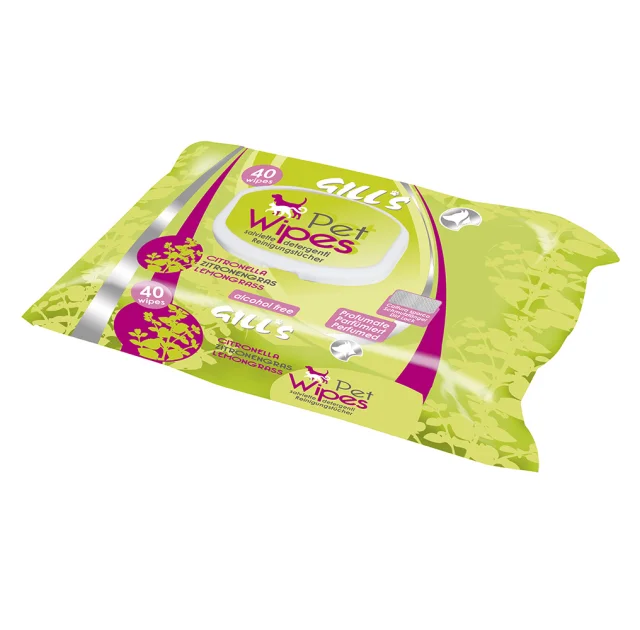 Вологі серветки Croci Gill's Lemongrass для котів  і собак, з ароматом аргана, 40 шт