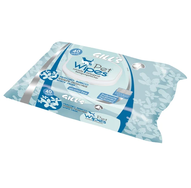 Вологі серветки Croci Gill's White Musk для котів  і собак, з ароматом мускусу, 40 шт