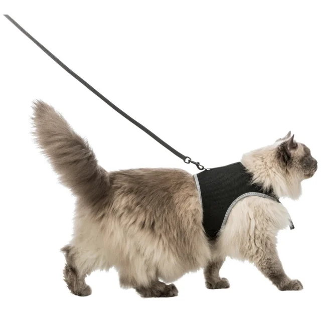 Шлея с поводком Trixie Soft Harness, для кошек, 1.2 м, 36-54 см, черный