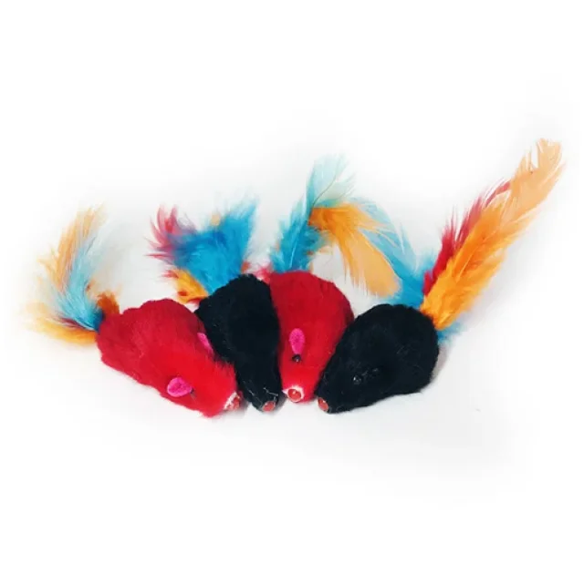 Игрушка мышь Fox для кошек, в пакете, с разноцветным пером, 5 см, цена за 1 шт