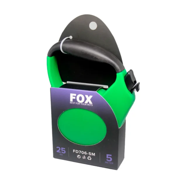 Поводок-рулетка Fox для собак до 25 кг, зелений, 5 м