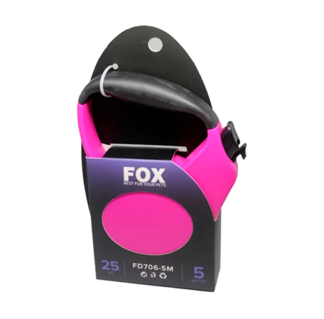 Поводок-рулетка Fox для собак до 25 кг, розовый, 5 м