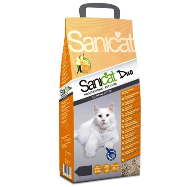 Грудкує наповнювач Saniсat Clumping Duo для котячих туалетів, з ароматом ванілі і мандарина, 2 л