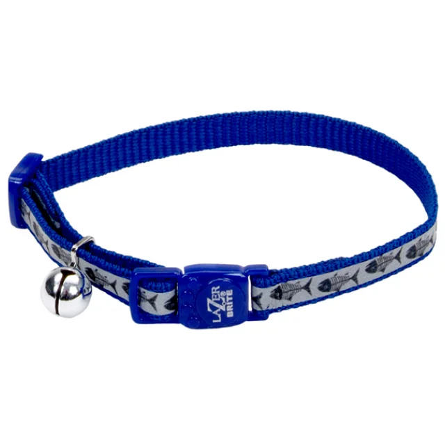 Безопасный светоотражающий ошейник Coastal Lazer Brite для кошек, рыбки голубой, 1×30 см
