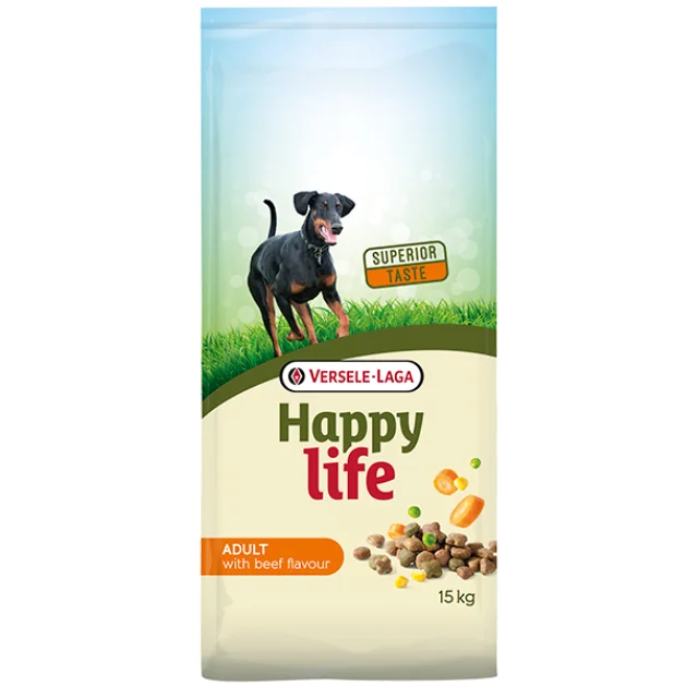 Сухой корм Happy Life Adult with Beef flavouring для собак всех пород, с говядиной,15 кг